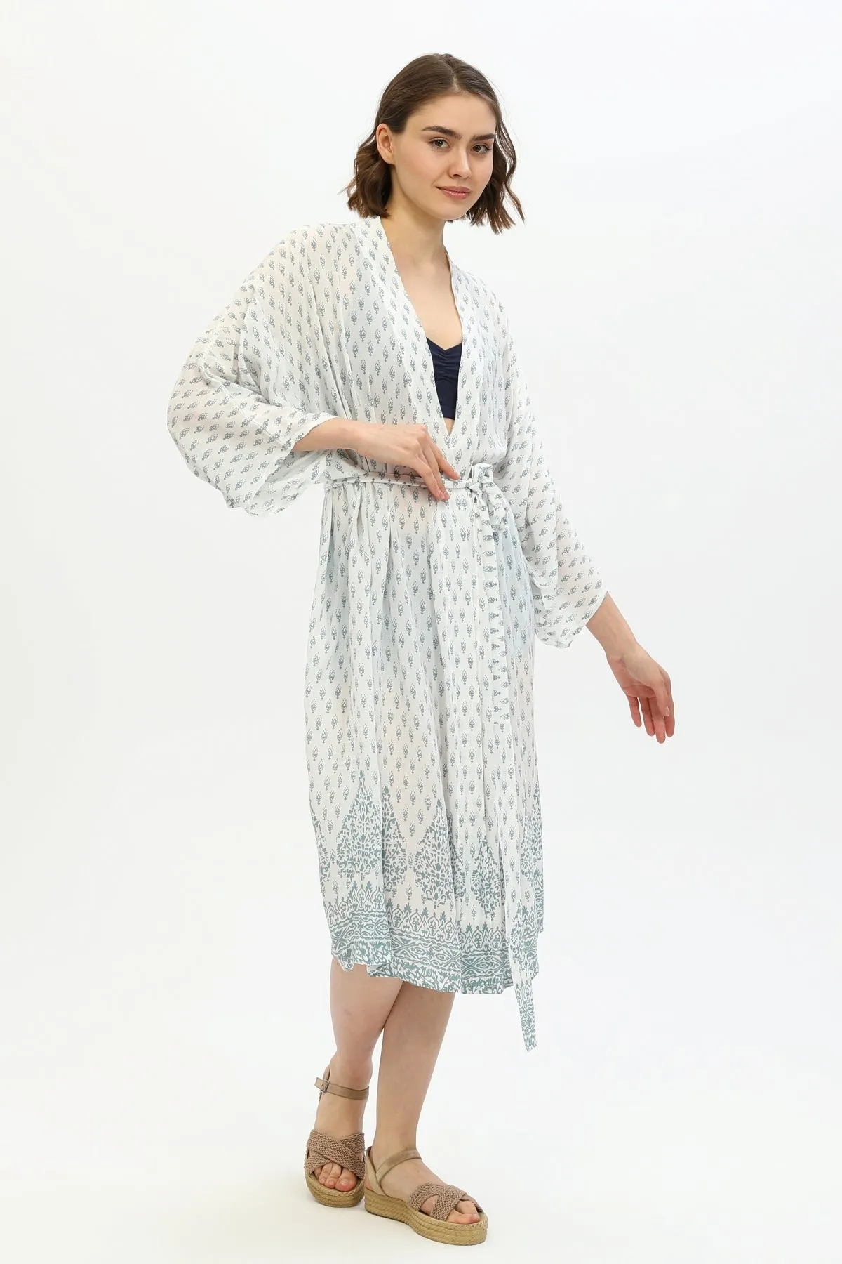 Zada Hindu Jacket/India Teal White