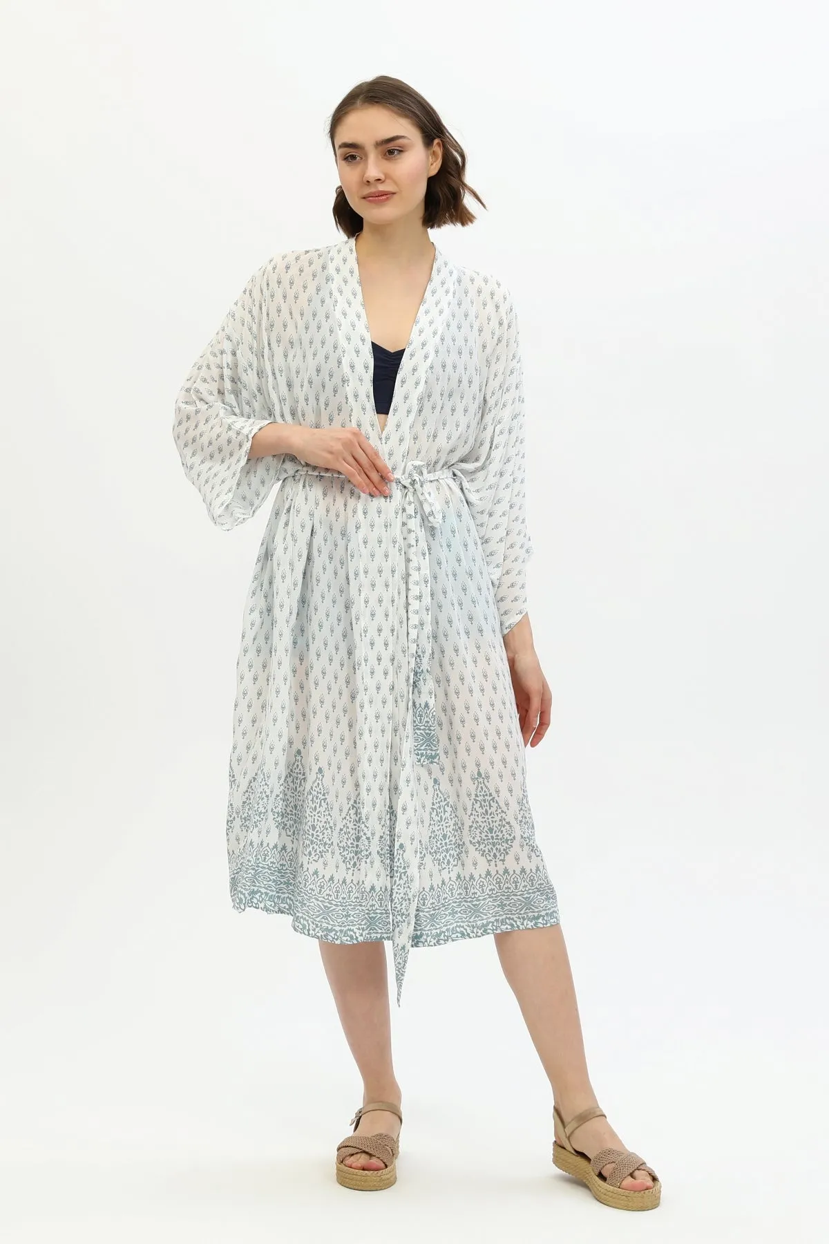 Zada Hindu Jacket/India Teal White