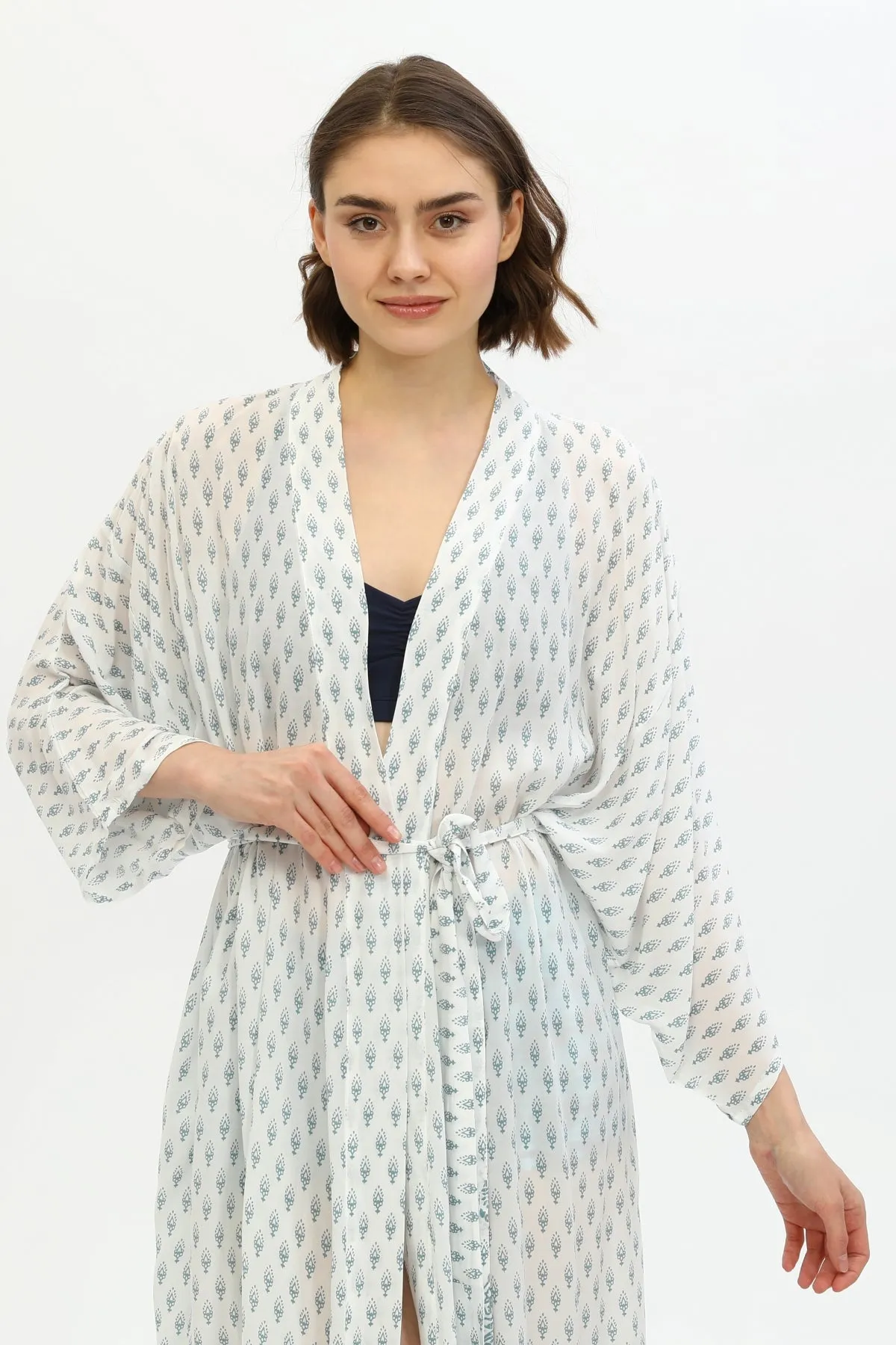 Zada Hindu Jacket/India Teal White