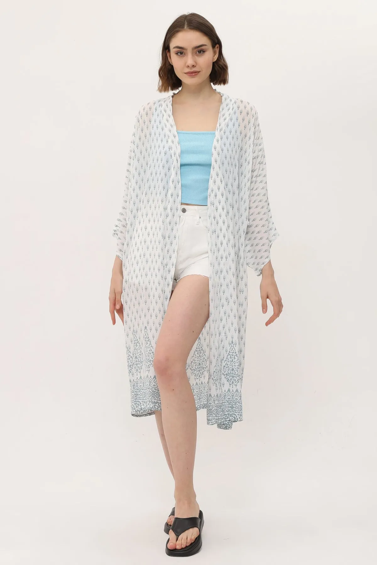 Zada Hindu Jacket/India Teal White
